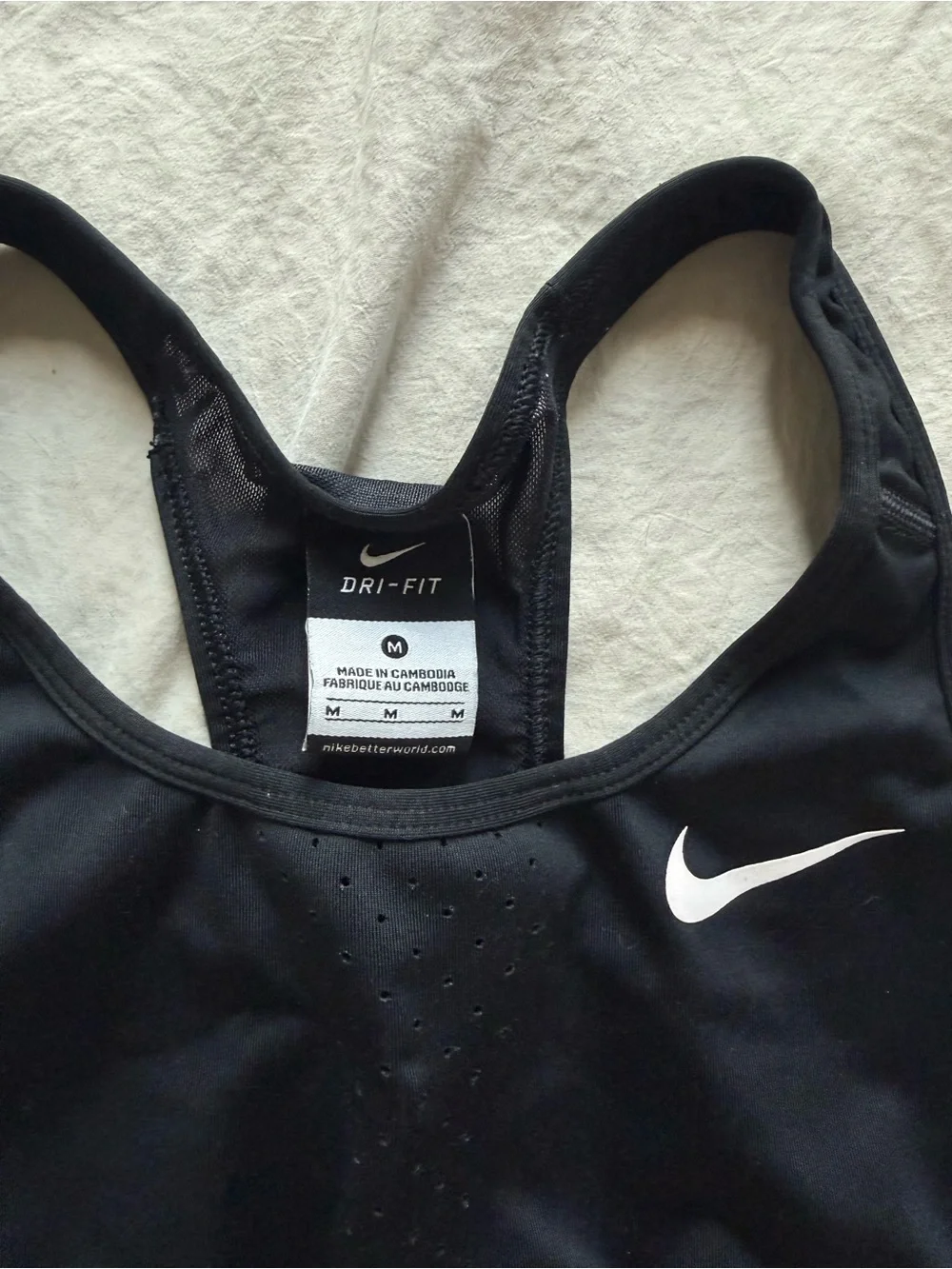 Nike Black Dri-FIT Racerback Sports Bra with White Swoosh
